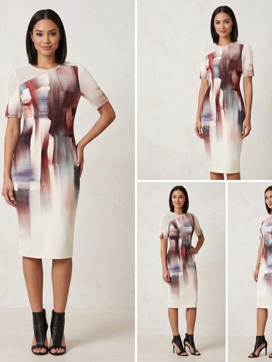 Elie Tahari Dresses & Skirts - Elie Tahari Cream, Brown and Auburn Abstract Midi Dress. Size XS.